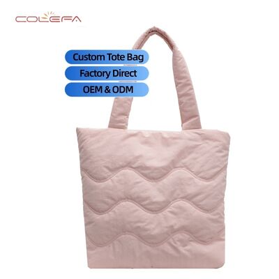 Soft Tote Bag for Women Commuting & Study Use Lightweight Nylon+Cotton-Filled Shoulder Tote Bag Solid Color Waterproof Handbag