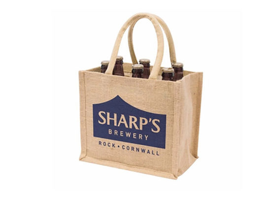 Custom Logo Printable 6 Bottle Wine Tote Bag Wasable Burlap Jute With Divider