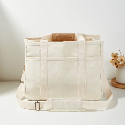 Minimalist Canvas Tote Bag Large Capacity Multi-Compartment Lunch Bags Solid Color Versatile Crossbody Bag Korean Style