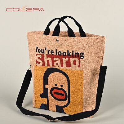 Cork Made Tote Bags Vintage Wood Grain Eco-Friendly Bags Factory Custom Training Institution Gift Tote Bags with Printing