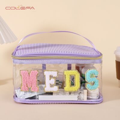 Polyester Handheld Embroidered Letter Makeup Bags Large Capacity Wide-Opening Multi-Functional Storage Pouch Preppy-Style Toiletry Bag