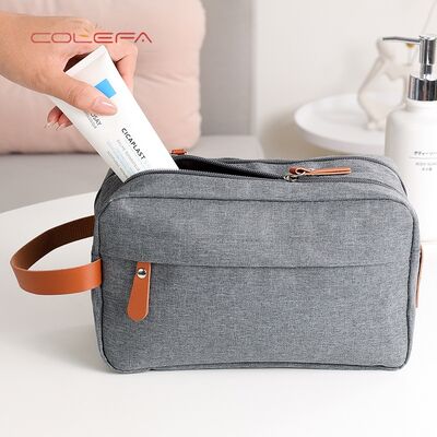 Men's Travel Toiletry Bag Double-Layer Large Capacity Cosmetic Pouch Solid-Color Oxford Storage Bag Convenient Handheld Tote