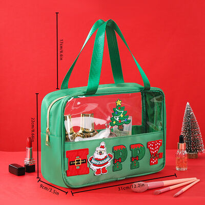 2026 New Arrivals PVC Christmas Makeup Bag with Embroidered Initials Waterproof Large Capacity Portable Travel Toiletry Bags