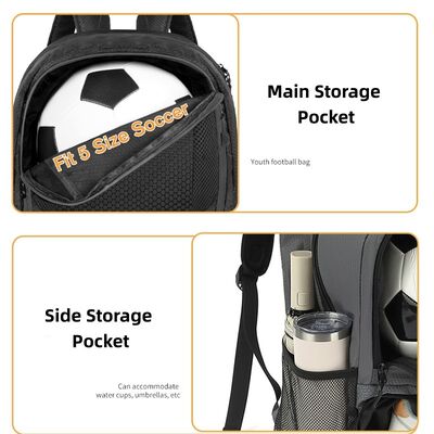 Oxford Black High-Capacity Water-Resistant Sports Backpack Football Training Bag with Dedicated Shoe Compartment Backpack