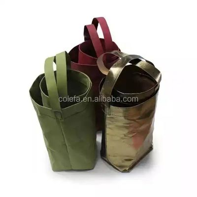 Washable Kraft Paper Single Wine Bottle Bag Thermal / Tear Resistant Portable Waterproof