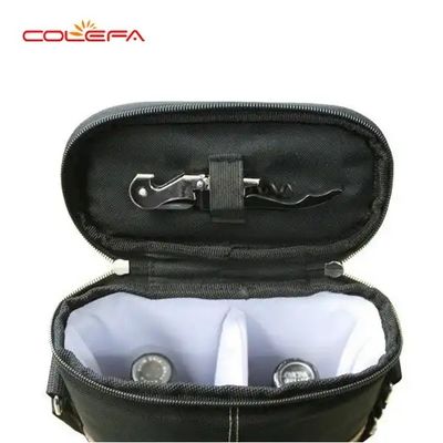 Custom Black Carry 2 Bottle Packing Polyester Thermal Collapsible Wine Bottle Carrier Cooler Bag With Dividers