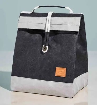 Washable Kraft Paper Insulated Cooler Lunch Bag Brown Grey Colored Reusable With Handle