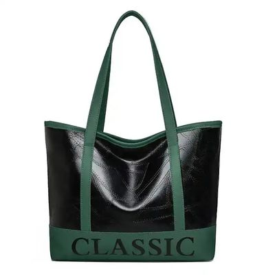 Women Oem Fashion PU Leather Handbags Oversize Green Black Wholesale with Personalized LOGO