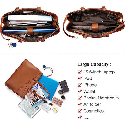 16.5 X 5.2 X 11 Inches Ladies PU Leather Tote Laptop Bag with Zipper Closure Wholesale with Custom LOGO