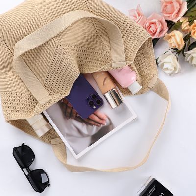 Custom Casual Large-Capacity Polyester Knit Bag New Lace-Up Sweet Style Single Shoulder Bags Vacation Beach Women's Handheld