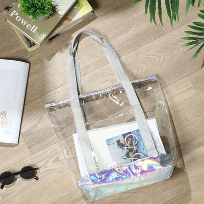 2026 New Customizable Transparent PVC Tote Shopping Bag with Reinforced Seams Colorful Zipper Shopping Laser-Effect Jelly Bag