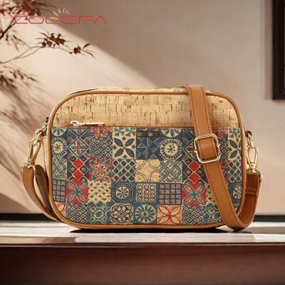 Hot-selling Bark-Print Crossbody Bag Cork Checkered Print Eco-friendly Bags Small Square Shaped Fashion Essential Women's Bag