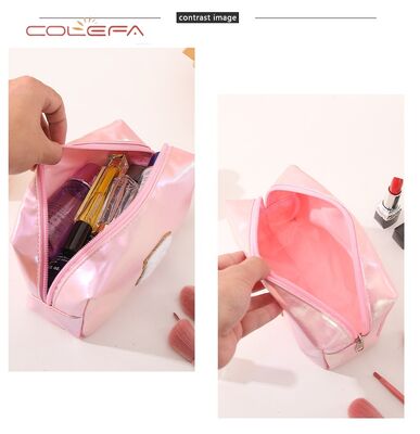 Pearlescent PU Leather Embroidered Letter Makeup Bag Large Capacity Toiletry Bag Travel Daily Organizer Clutch Cosmetic Bags