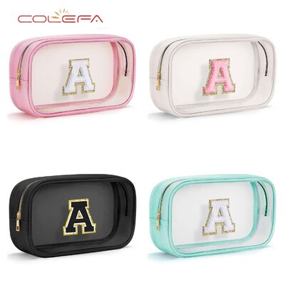 Customized Embroidered Letters Cosmetic Bags PVC Waterproof High-Fashion Makeup Organizer Travel Daily Use Portable Toiletry Bag