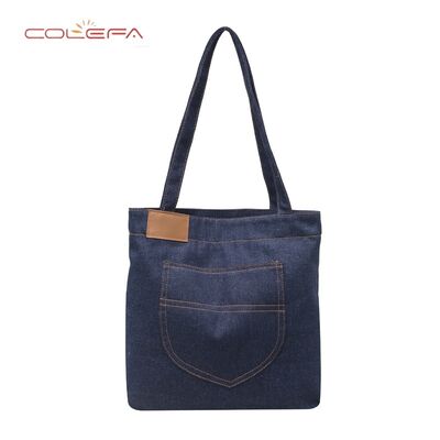 Wholesale Denim Shoulder Bags for Women Casual Korean-Style Tote Bags Handbags for Tutoring Classes Available with LOGO