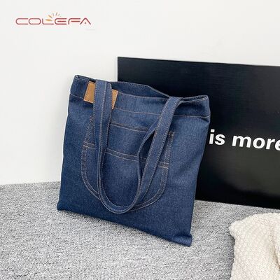 Wholesale Denim Shoulder Bags for Women Casual Korean-Style Tote Bags Handbags for Tutoring Classes Available with LOGO