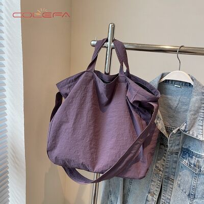 Solid-Color Nylon Tote Bag Lightweight Versatile and Spacious Daily Commuting Bags Korean-Style Relaxed Shoulder Tote Bag