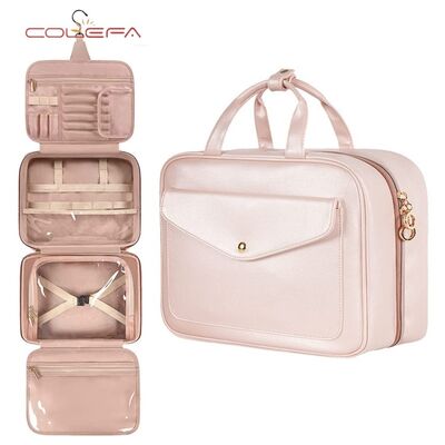 Colefa New Women's Fashion PU Leather Hanging Hook-Style Storage Bag Travel Portable Cosmetic Toiletry Bag Full Customization
