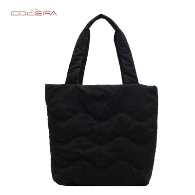 Soft Tote Bag for Women Commuting & Study Use Lightweight Nylon+Cotton-Filled Shoulder Tote Bag Solid Color Waterproof Handbag
