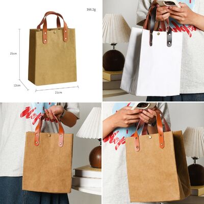 Eco-Friendly Washable Kraft Paper Tote Bag Portable Luxury Commuting Pouch for Office Essentials Book Carryall for Daily Commute