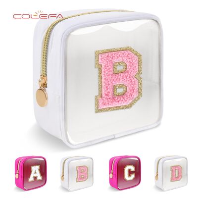 Wholesale Waterproof Transparent PVC Embroidered Letter Cosmetic Bag Large Capacity High-Fashion Travel Toiletry Bag in Stocks