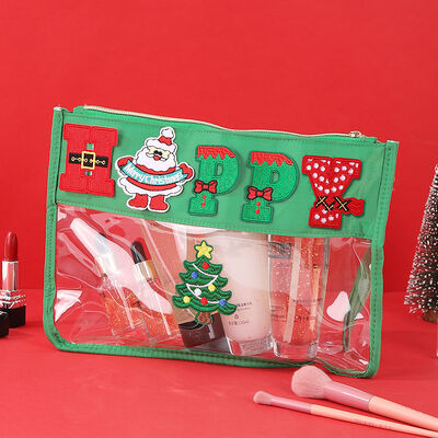 2026 New Arrivals PVC Christmas Makeup Bag with Embroidered Initials Waterproof Large Capacity Portable Travel Toiletry Bags