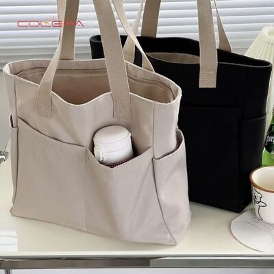 Japanese-Style Design Tote Bag Minimalist Artsy Student Commuting Canvas Tote Casual Shoulder Bag with Handle and Zipper Closure