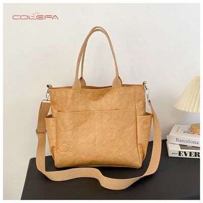 DuPont/Tyvek Paper Tote Bag Washable Wrinkle-Resistant Tear-Proof Paper Bag Trendy Vintage Eco-Friendly Handheld Shoulder Bag