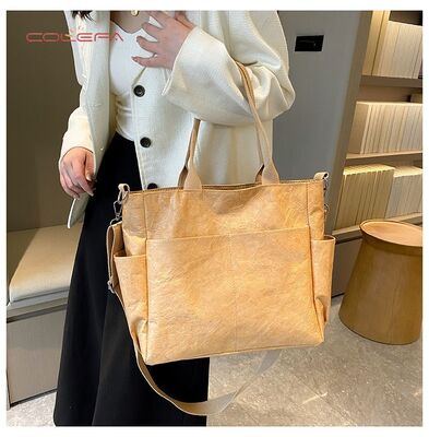 DuPont/Tyvek Paper Tote Bag Washable Wrinkle-Resistant Tear-Proof Paper Bag Trendy Vintage Eco-Friendly Handheld Shoulder Bag