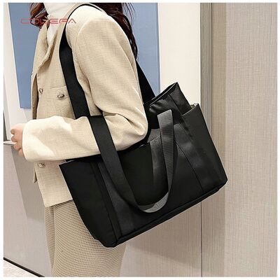 Women's Bag Japanese-Style Solid Color Tote Bag Large Capacity Shoulder Bag Casual Minimalist Mom Bag Canvas Fabric Handbag