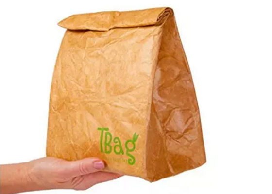 Recycled Reusable Brown Paper Tyvek Insulated Lunch Bag Washable Lightweight