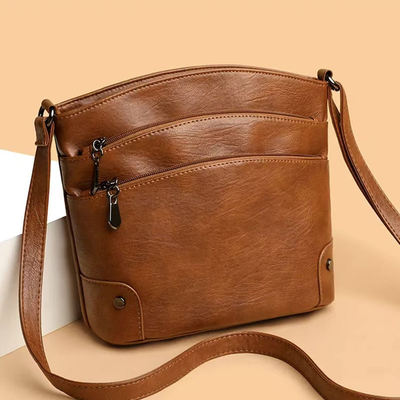 2025 New Multi-Layer Bucket Crossbody Bags Vintage Colored Shoulder Fashionable multi-functional Waterproof PU Leather Bag