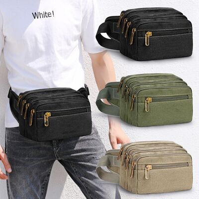 Bolso de cintura de lienzo para hombres Bolso de dinero de gran capacidad de múltiples capas Bolso multifuncional de construcción Bolso de cintura deportivo resistente al desgaste