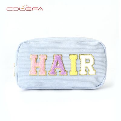 Customizable Embroidered Letter Storage Pouch Corduroy Made Cosmetic Bag Portable Toiletry Large Capacity Makeup Bags