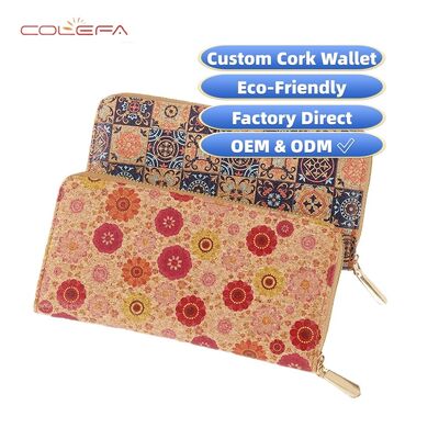 Cartera de bolsillo de estilo largo de mujer con cremallera con carcasa telefónica con impresión Bestseller Eco-friendly Cork Bark Wallet Travel Souvenir
