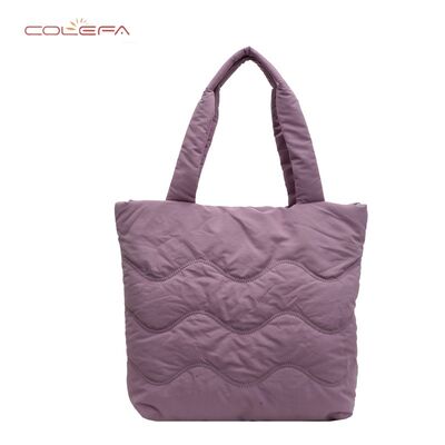 Soft Tote Bag for Women Commuting & Study Use Lightweight Nylon+Cotton-Filled Shoulder Tote Bag Solid Color Waterproof Handbag