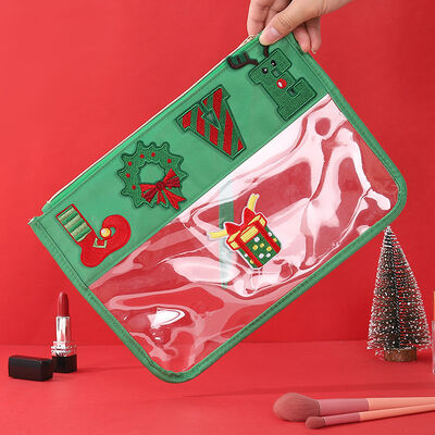 2026 New Arrivals PVC Christmas Makeup Bag with Embroidered Initials Waterproof Large Capacity Portable Travel Toiletry Bags