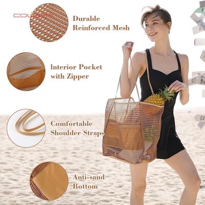 Bolso de hombro de malla de nailon plegable para playa, esencial para mujeres, viajes de verano al aire libre, bolso de ganchillo recreativo con color personalizado